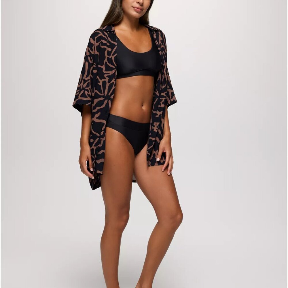 prAna Summer Wave Bikini Bottom Black Medium UPF 50 Eco Swim NWT